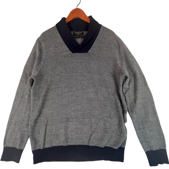 Banana Republic Merino Wool Sweater Mens Large Shawl Collar Blue Birdseye Knit - Picture 1 of 9